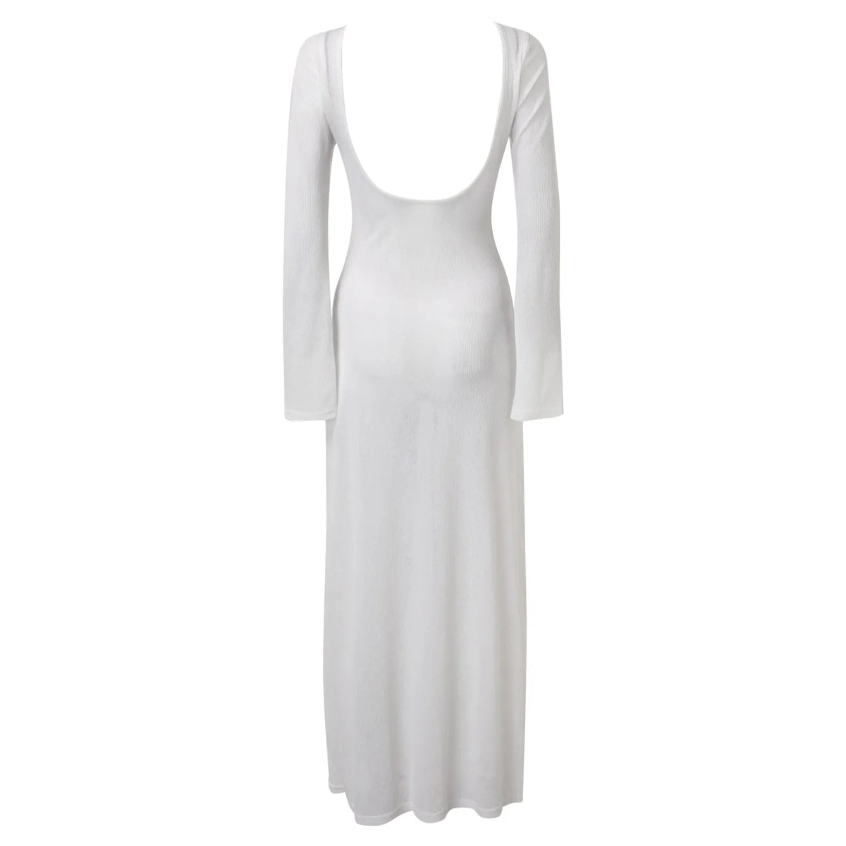 Sexy Women Long Knit Sleeve Bikin Backless Solid Dresses Fashion Cover Up Female See-Through Hollow-Out Beach Knitwear Dress - Bargain Warriors LLC