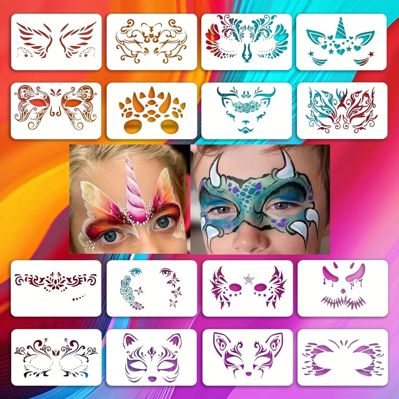 Unleash Your Creativity with 16pcs Reusable Face Painting Stencils - Perfect for Parties and DIY Makeup - Bargain Warriors LLC