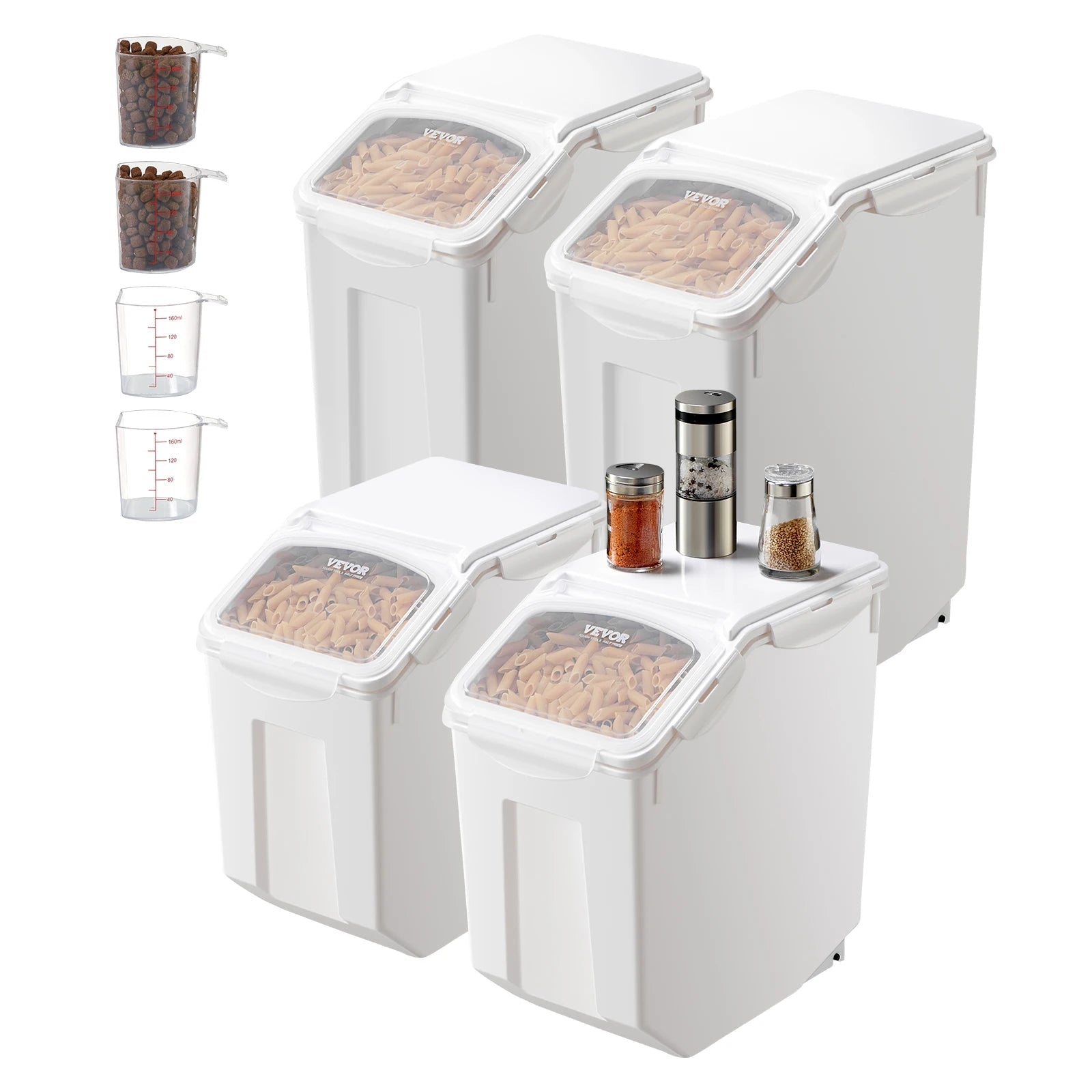 VEVOR 4pcs Rice Storage Container Large Dog Food Dispenser Bin, Kitchen Ingredient Grain Cereal Bin Pet food Containers - Bargain Warriors LLC