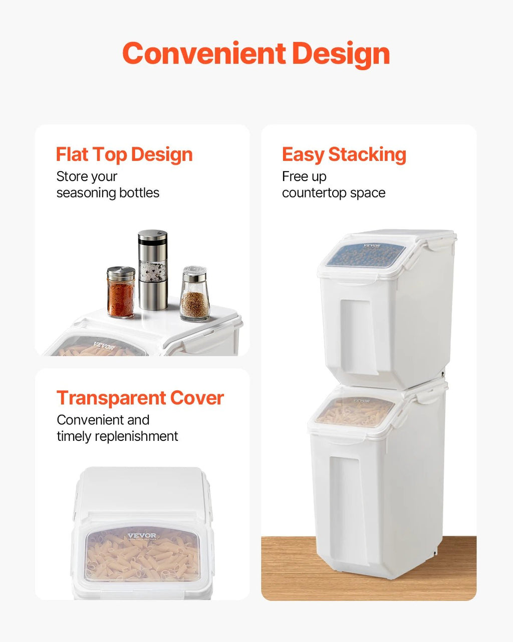 VEVOR 4pcs Rice Storage Container Large Dog Food Dispenser Bin, Kitchen Ingredient Grain Cereal Bin Pet food Containers - Bargain Warriors LLC