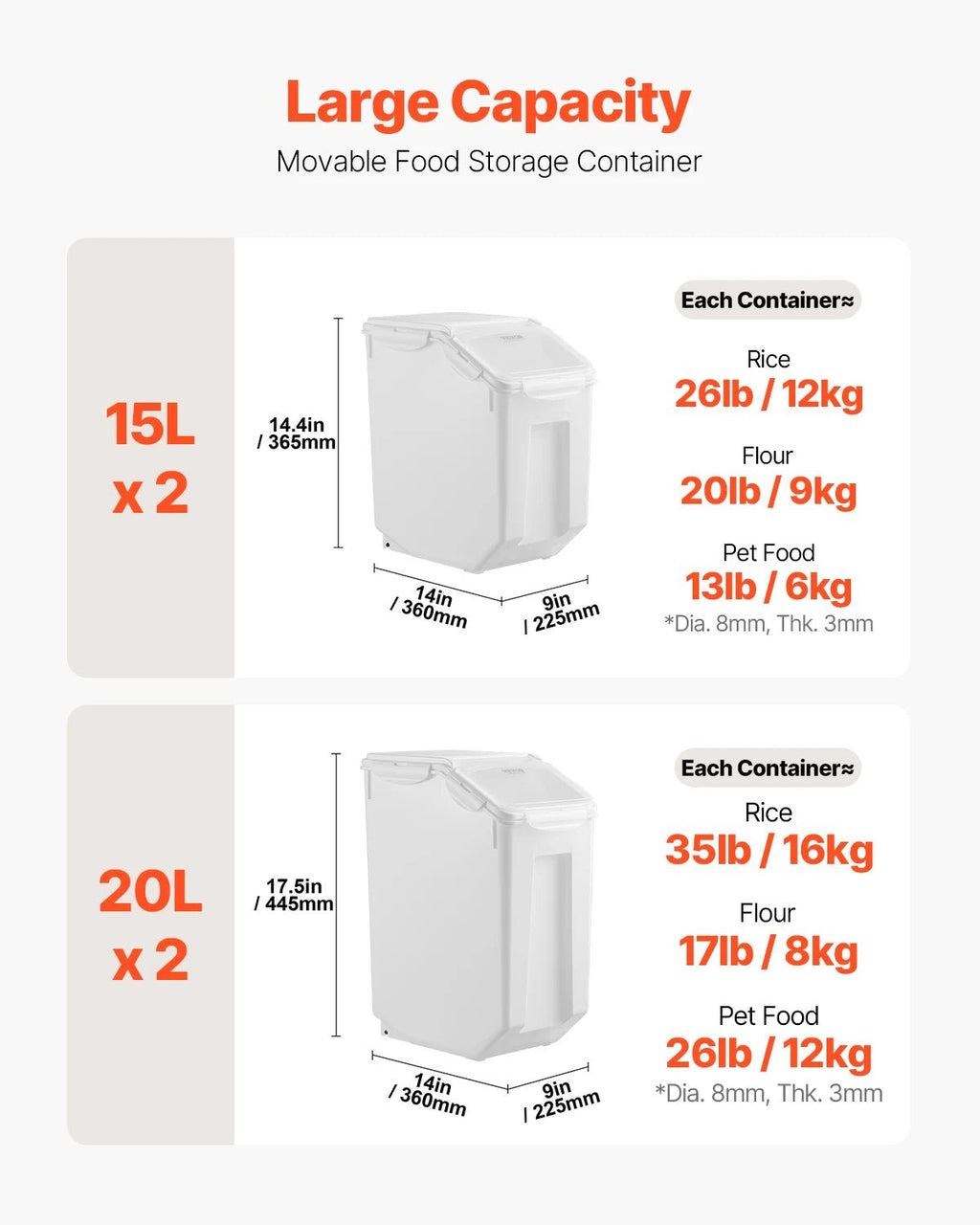 VEVOR 4pcs Rice Storage Container Large Dog Food Dispenser Bin, Kitchen Ingredient Grain Cereal Bin Pet food Containers - Bargain Warriors LLC