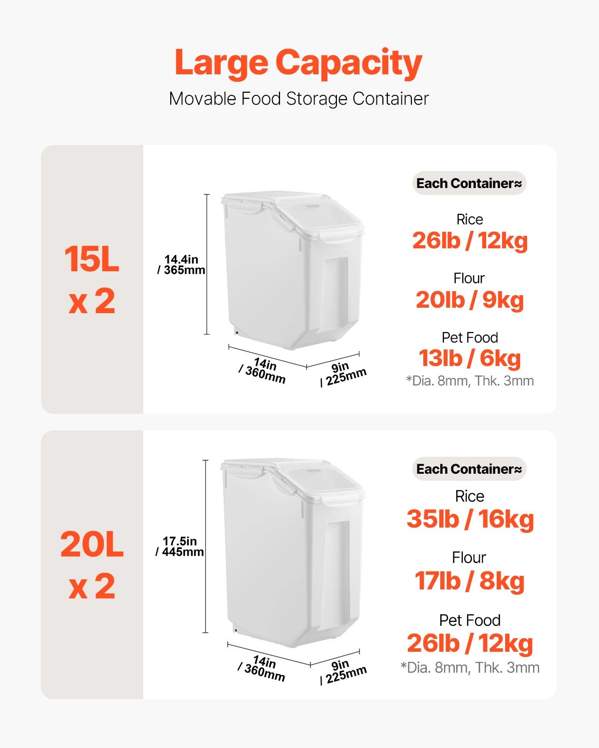 VEVOR 4pcs Rice Storage Container Large Dog Food Dispenser Bin, Kitchen Ingredient Grain Cereal Bin Pet food Containers - Bargain Warriors LLC