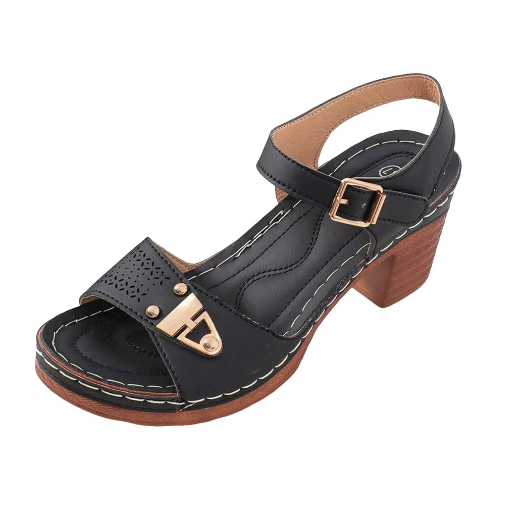 Young Girls' Fashion Sandals With Adjustable Buckles Multi-Strap Thick Medium Heel Solid Color One Line Sandals For Women Sexy - Bargain Warriors LLC